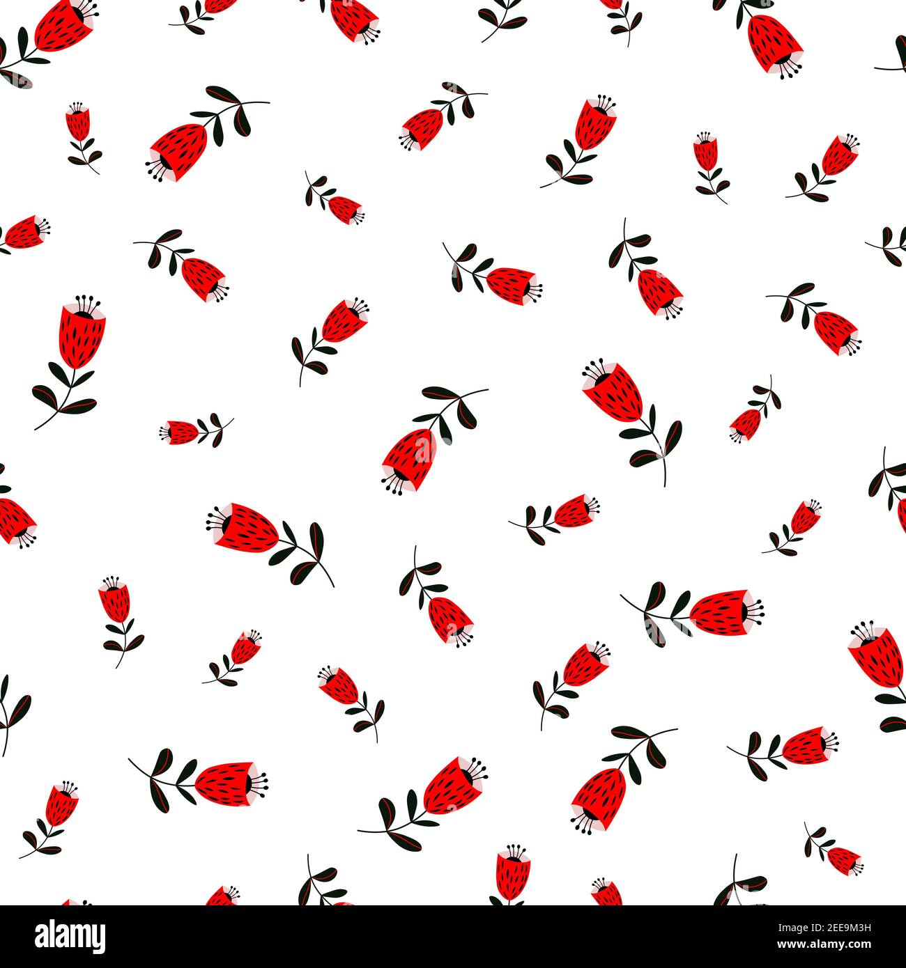 Seamless floral pattern based on traditional folk art ornaments. Red ...
