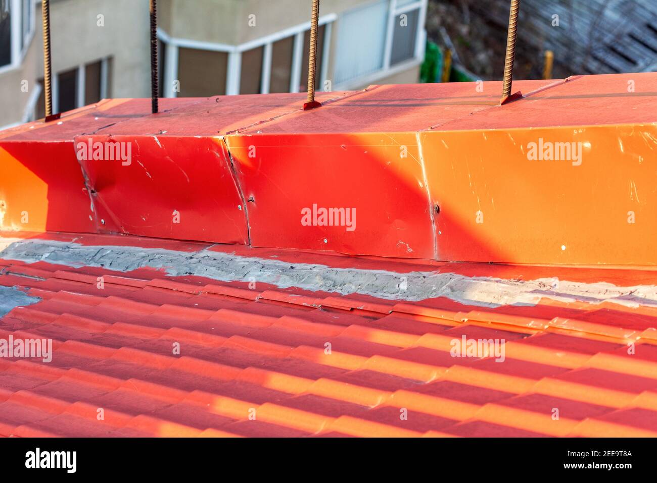 Repair of Metal Tile roof Stock Photo