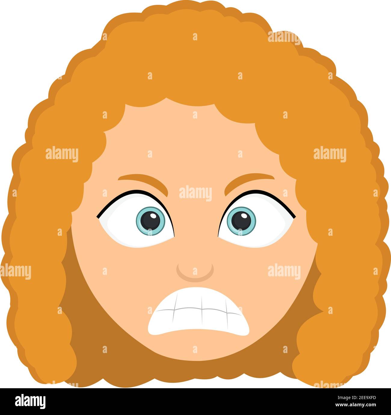 Vector emoticon illustration of a cartoon girl's head, with an angry expression and emotion Stock Vector