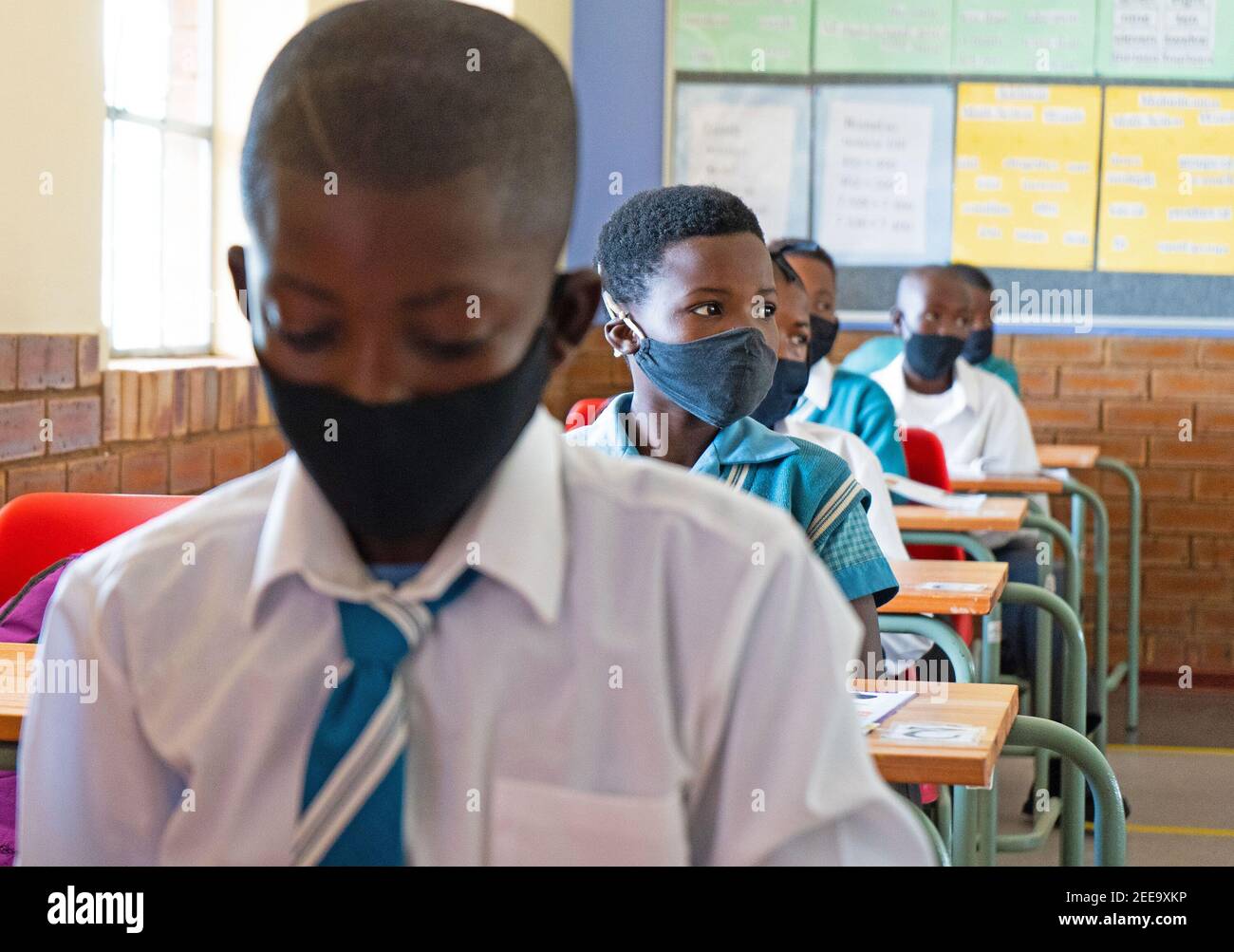 Johannesburg, South Africa. 15th Feb, 2021. Pupils have a class at a
