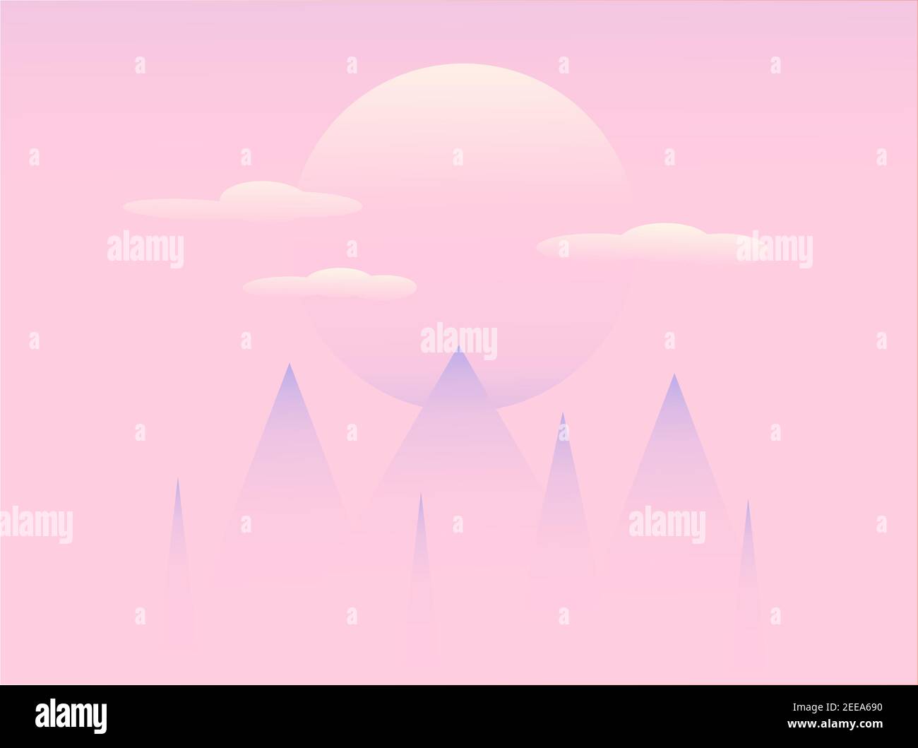 a foggy mountain and sunset, pink background, eps10 Stock Vector