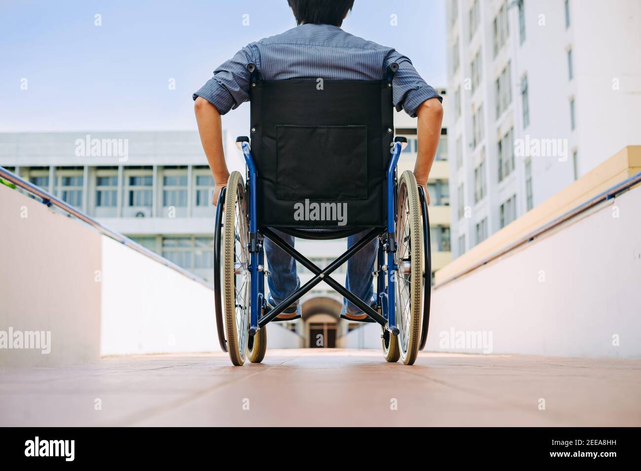 People with disabilities can access anywhere in public place with wheelchair,that make them independent in transportation Stock Photo