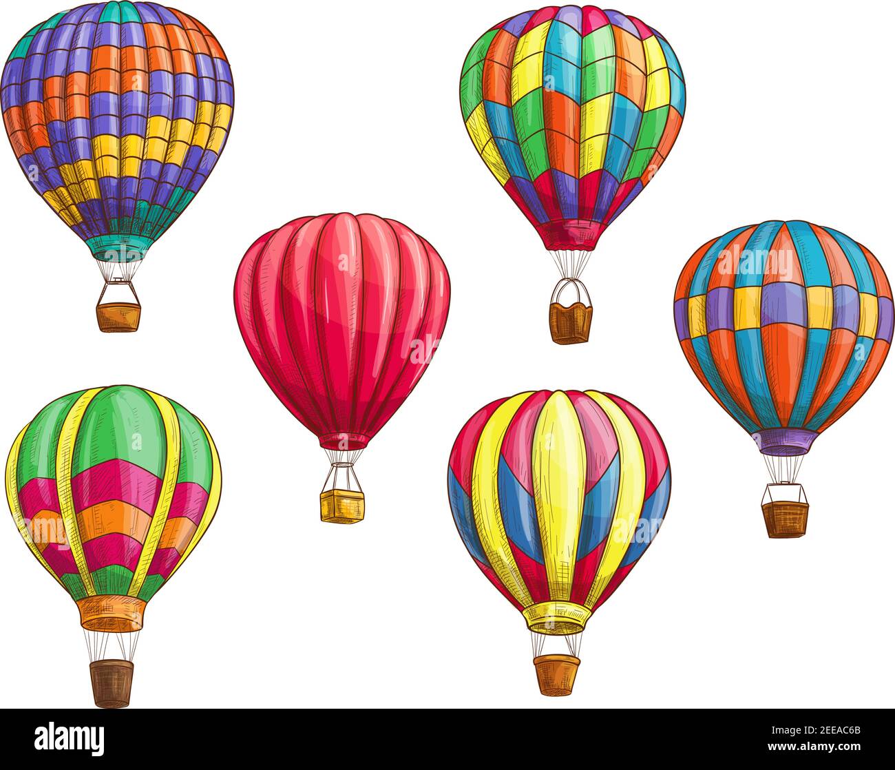 Hot air balloon with pattern ornament design. Vector sketch icons of  isolated inflated hopper baloons or cloudhopper aircrafts with zig zag,  stripes o Stock Vector Image & Art - Alamy