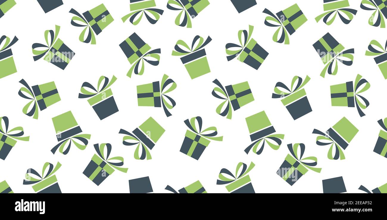 Seamless pattern with green and gray gift boxes isolated on white ...