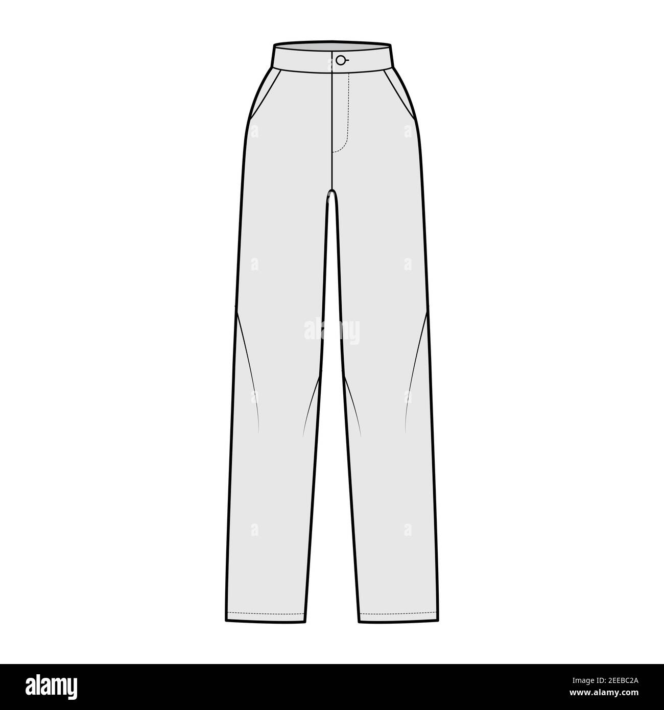 Pants straight technical fashion illustration with flat front, normal ...