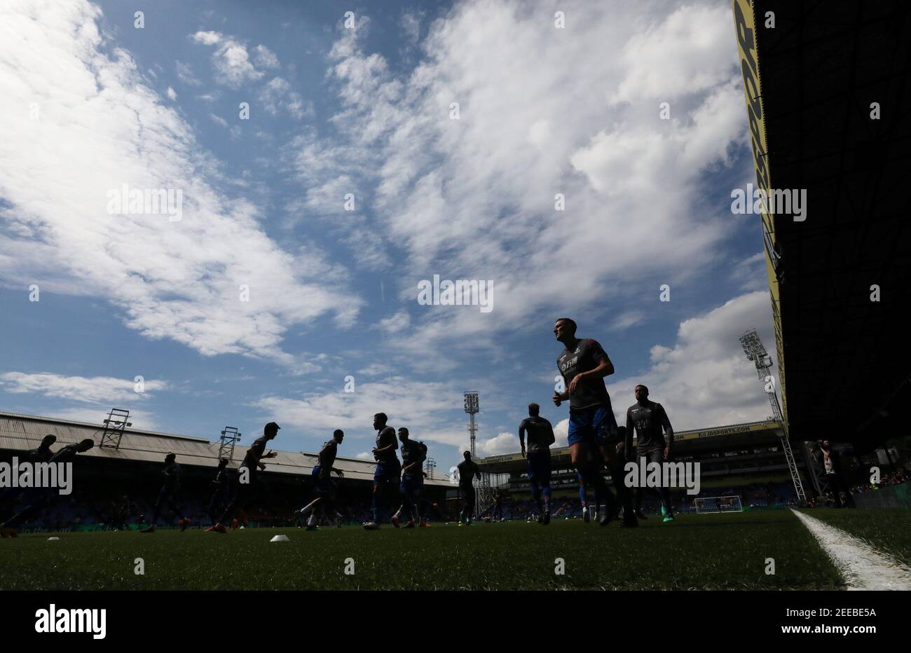 Soccer Football - Premier League - Crystal Palace vs West Bromwich Albion - Selhurst Park, London, Britain - May 13, 2018 General view during the warm up before the match REUTERS/Hannah McKay EDITORIAL USE ONLY. No use with unauthorized audio, video, data, fixture lists, club/league logos or "live" services. Online in-match use limited to 75 images, no video emulation. No use in betting, games or single club/league/player publications. Please contact your account representative for further details. Stock Photo