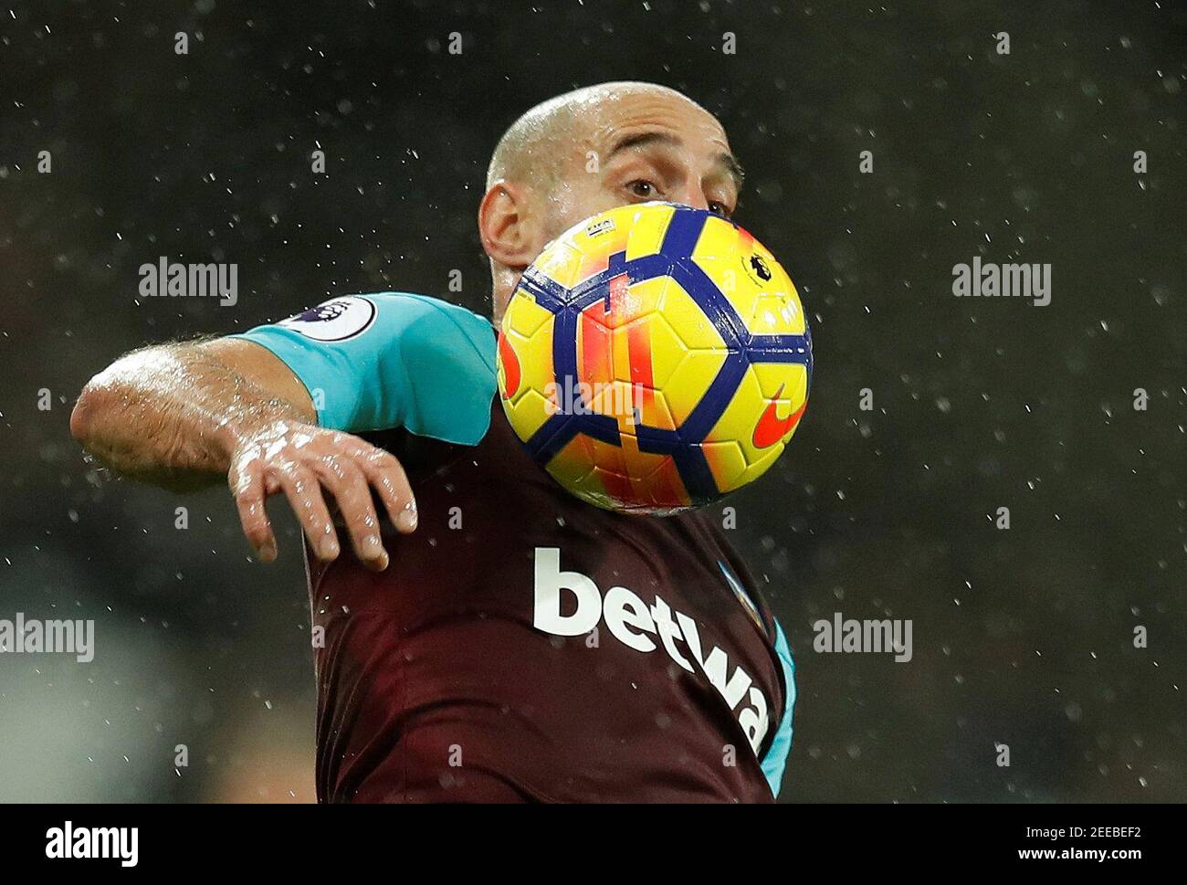 Soccer Football - Premier League - West Ham United vs West Bromwich Albion - London Stadium, London, Britain - January 2, 2018   West Ham United's Pablo Zabaleta   REUTERS/Eddie Keogh    EDITORIAL USE ONLY. No use with unauthorized audio, video, data, fixture lists, club/league logos or 'live' services. Online in-match use limited to 75 images, no video emulation. No use in betting, games or single club/league/player publications.  Please contact your account representative for further details. Stock Photo
