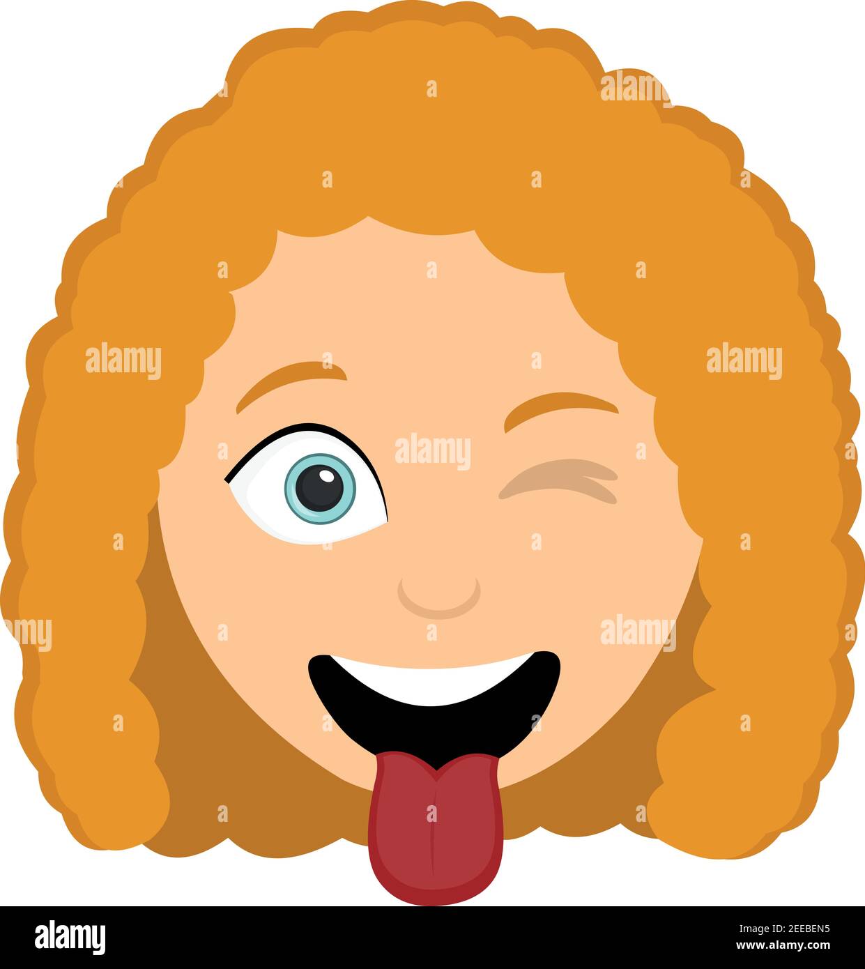 Vector emoticon illustration of a woman's head with a funny expression, with her tongue out and with a wink in one of her eyes Stock Vector
