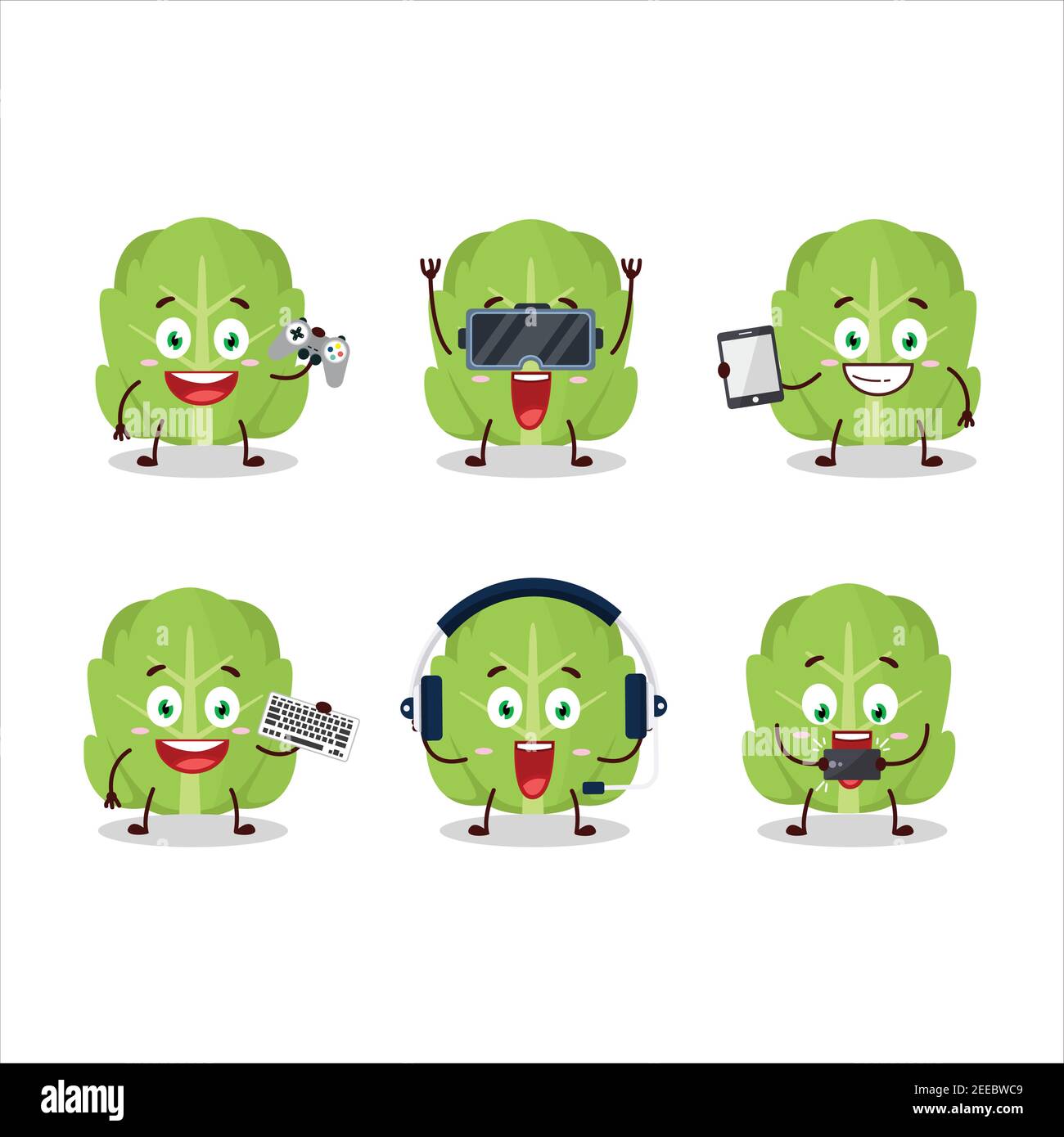 Cabbage cartoon character are playing games with various cute emoticons ...