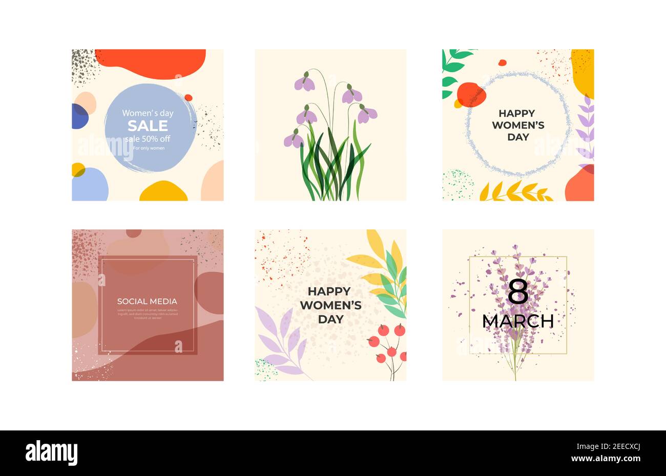 Social media post set. Posters collection. Abstract colorful woman ...