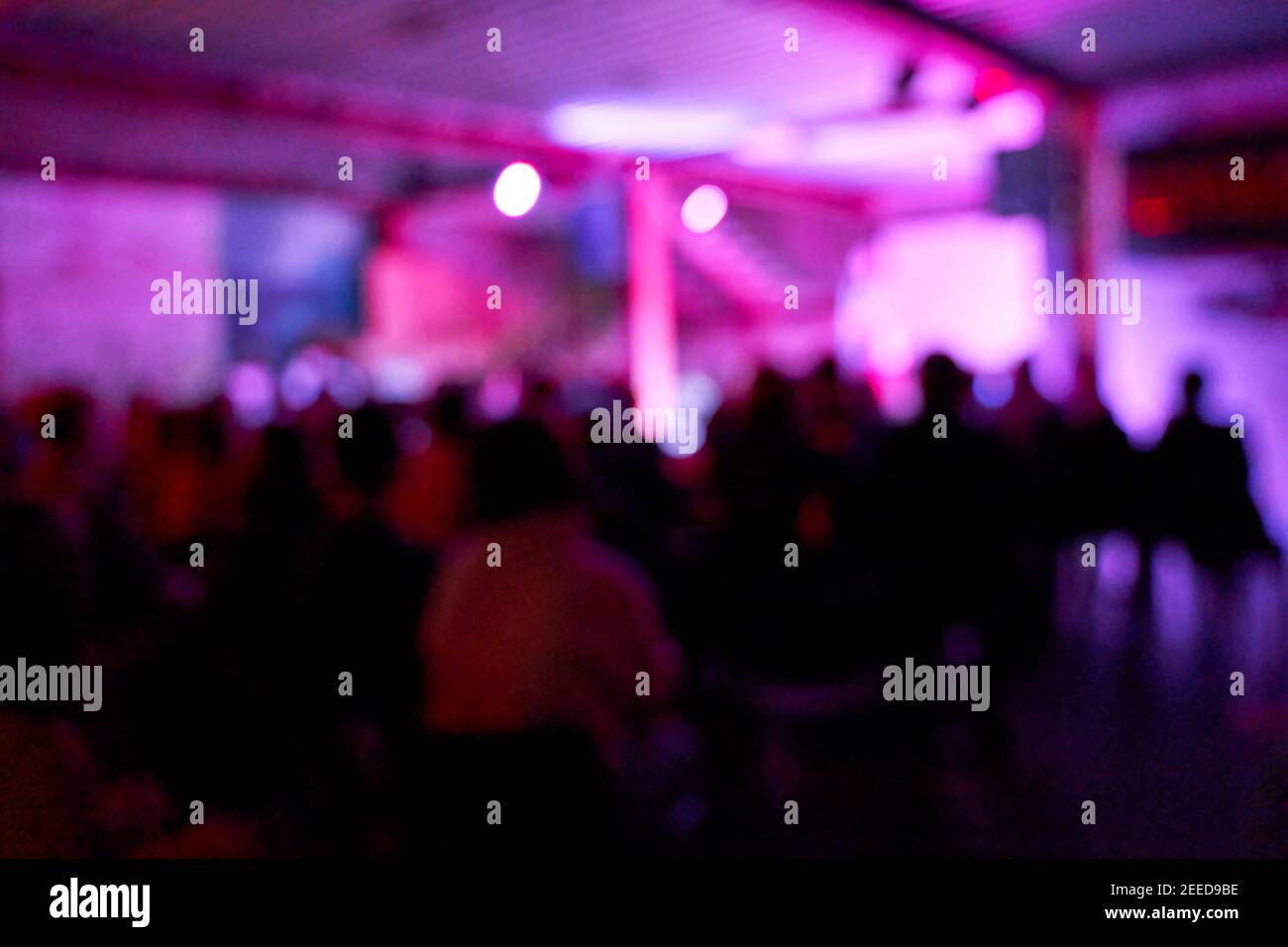 Blur night banner. DJ concert party. Dance silliuette. Musician shadow theater Stock Photo