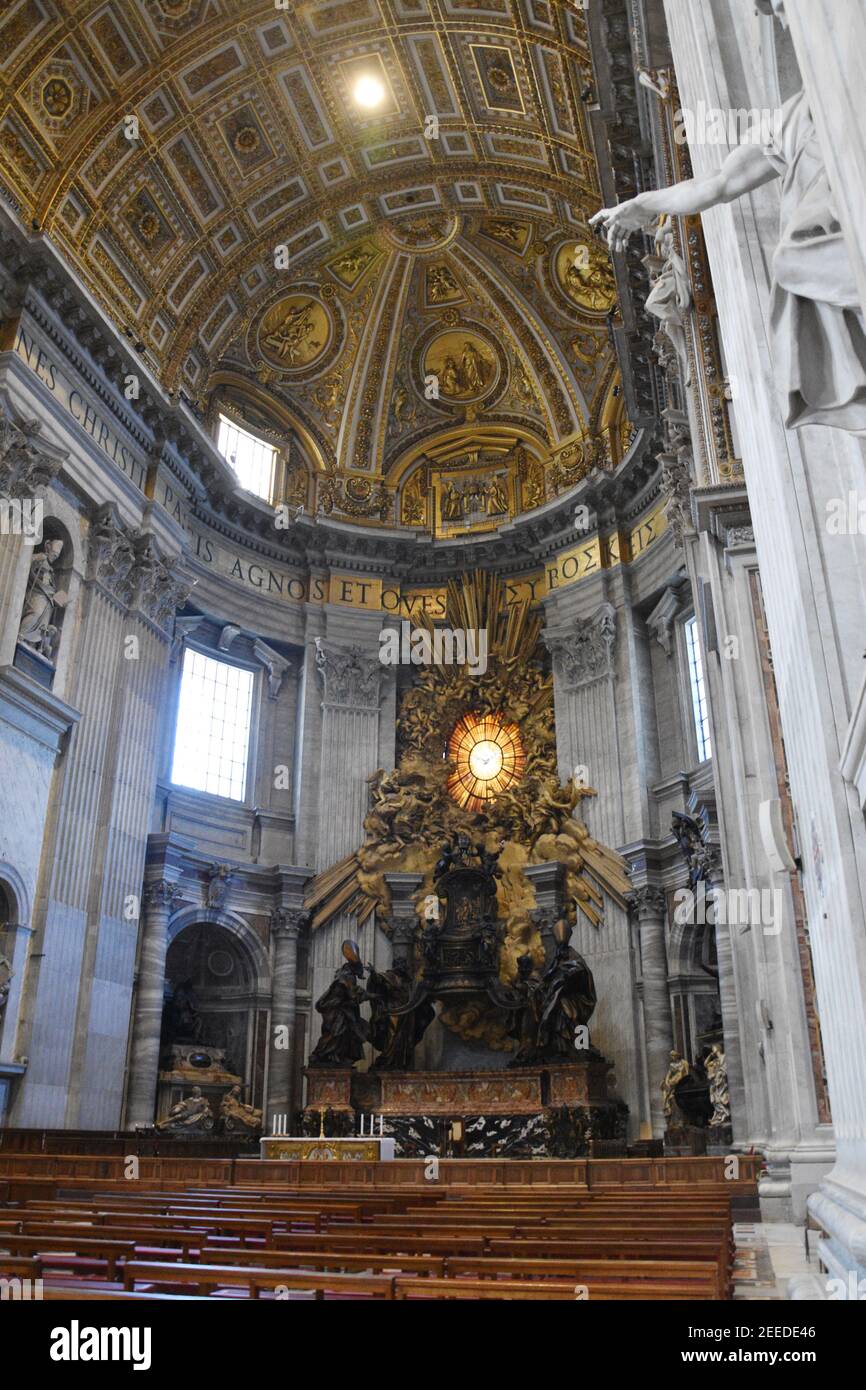 Cathedra Petri, Altar of the Chair of St. Peter, by Bernini, 1666. St. Peter's Basilica, The Vatican. This grandiose sculpture monument was created to Stock Photo