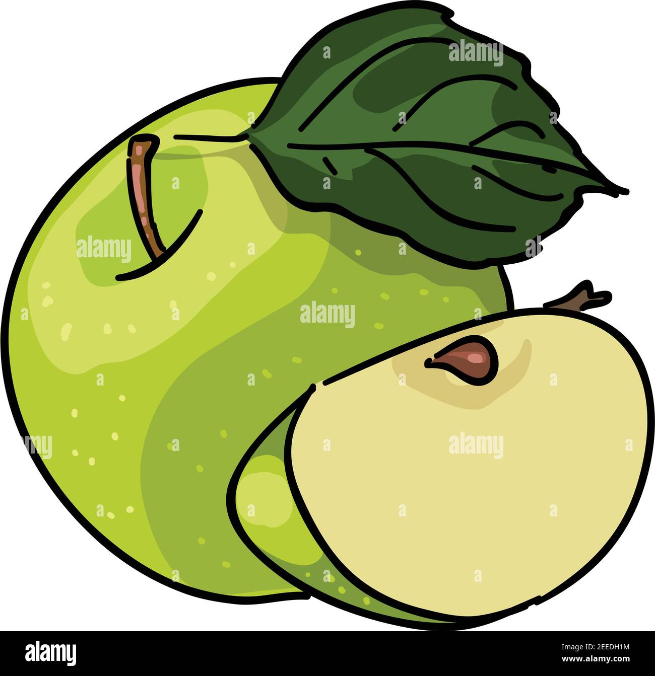 Green Apple with Leaf Vector illustration in isolated white background Stock Vector