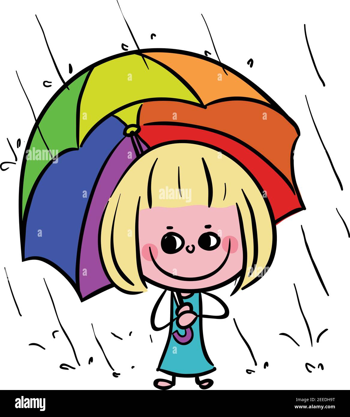 Kid holding Umbrella in Rainy Day Spring stock illustration vector Stock Vector