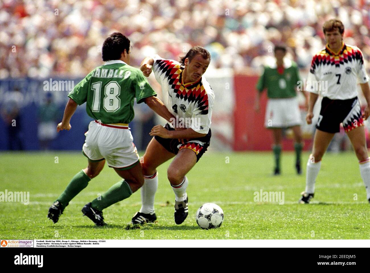 Football - 1994 FIFA World Cup - Group C - Germany v Bolivia - Soldier  Field, Chicago - 17/6/94 Jurgen Kohler - Germany in action against William  Ramallo - Bolivia Mandatory Credit:ActionImages / Action Images Stock Photo  - Alamy