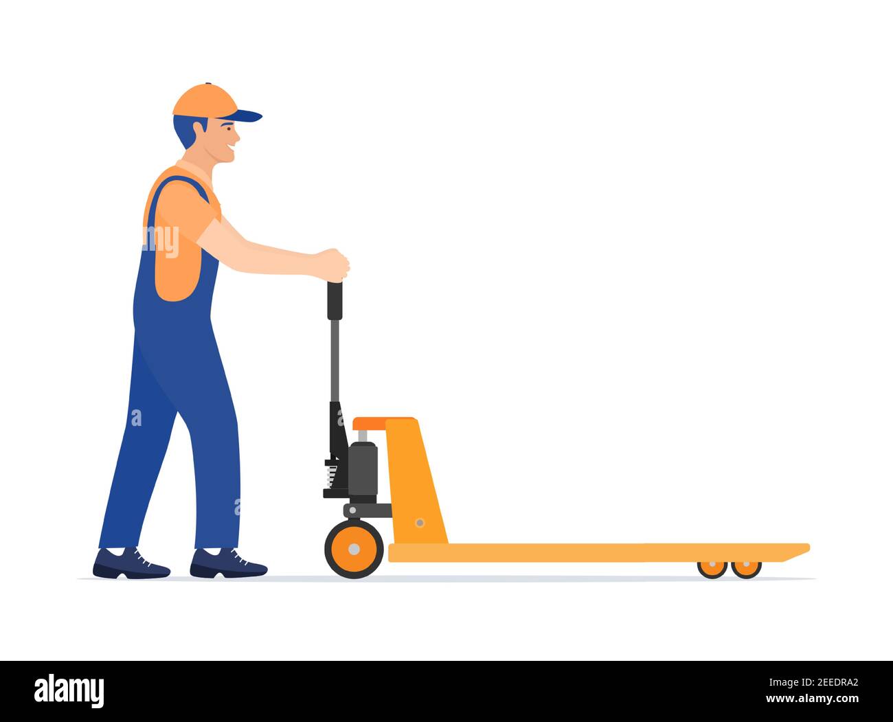 Man with hand pallet jack Stock Vector