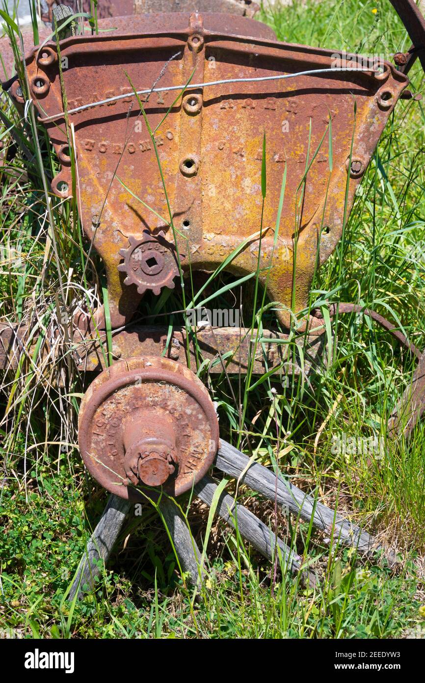 Remains of old horsedrawn faming machinery, Gladstone, Wairarapa, North Island, New Zealand Stock Photo