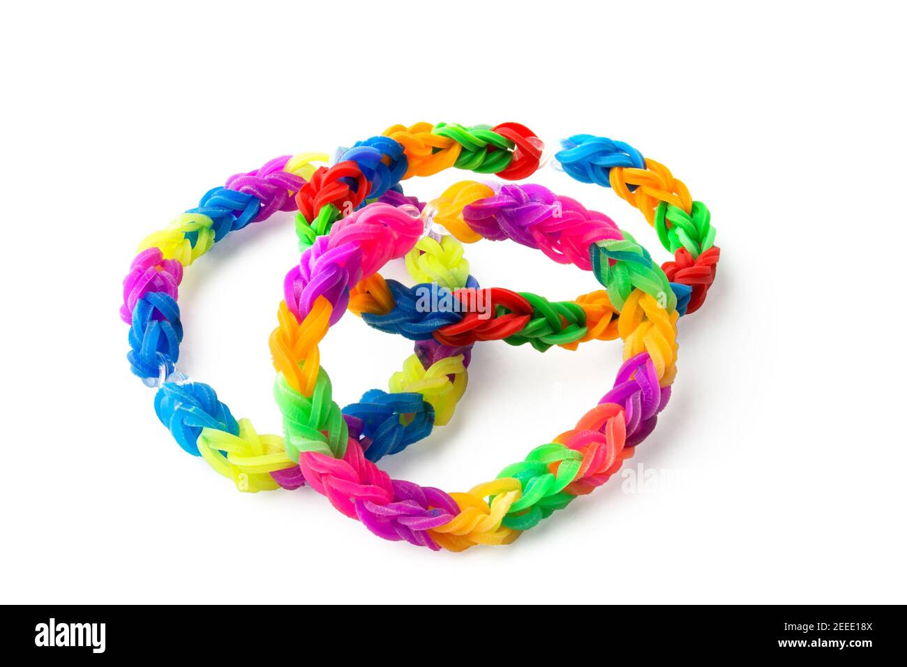 Rubber bands on hand. Girls hand with bracelets made of rubber bands.  Rainbow loom colored rubber bands Stock Photo - Alamy