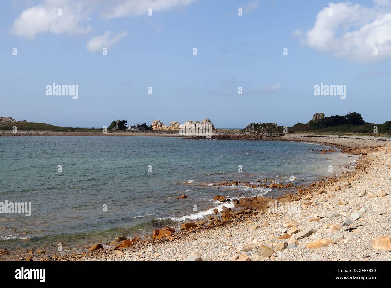 Plougrescant, France, August 10, 2019: The house between the rocks - Le Gouffre Stock Photo