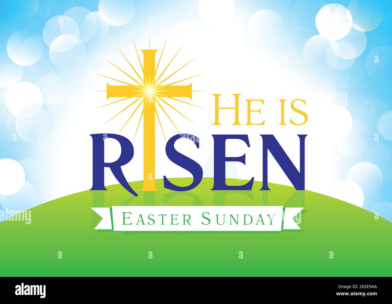 Easter Sunday - He is risen text on ribbon. Easter invitation for service  holy week with typography on light beams background. Calvary, cross and  call Stock Vector Image & Art - Alamy