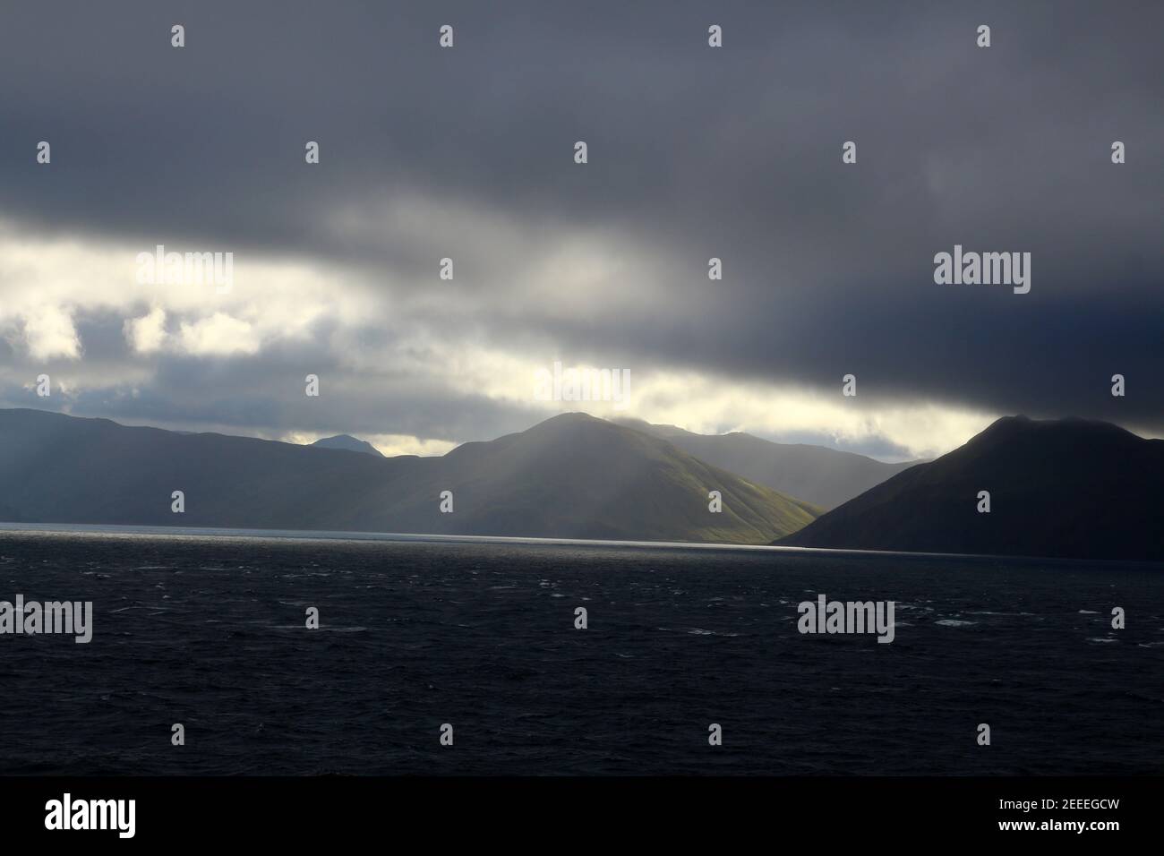 Coast of Unalaska Island just before sunset, Aleutian Islands, Alaska