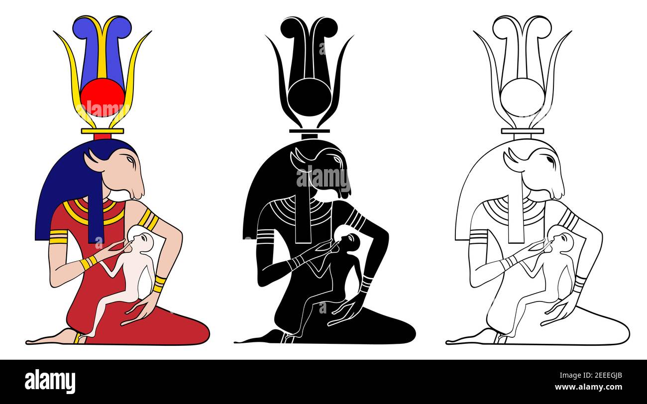 Egyptian deity - Isis with Horus the child - healing deity particularly invoked in the healing of children Stock Vector