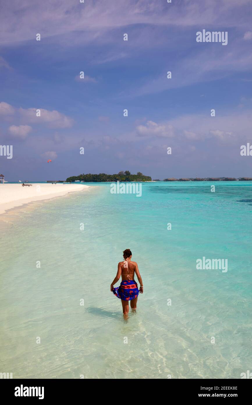 Young woman at the Paradise Island (Lankanfinolhu), Maldives Stock Photo
