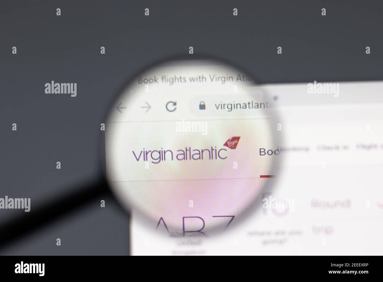 New York, USA - 15 February 2021: Virgin Atlantic website in browser with company logo, Illustrative Editorial Stock Photo