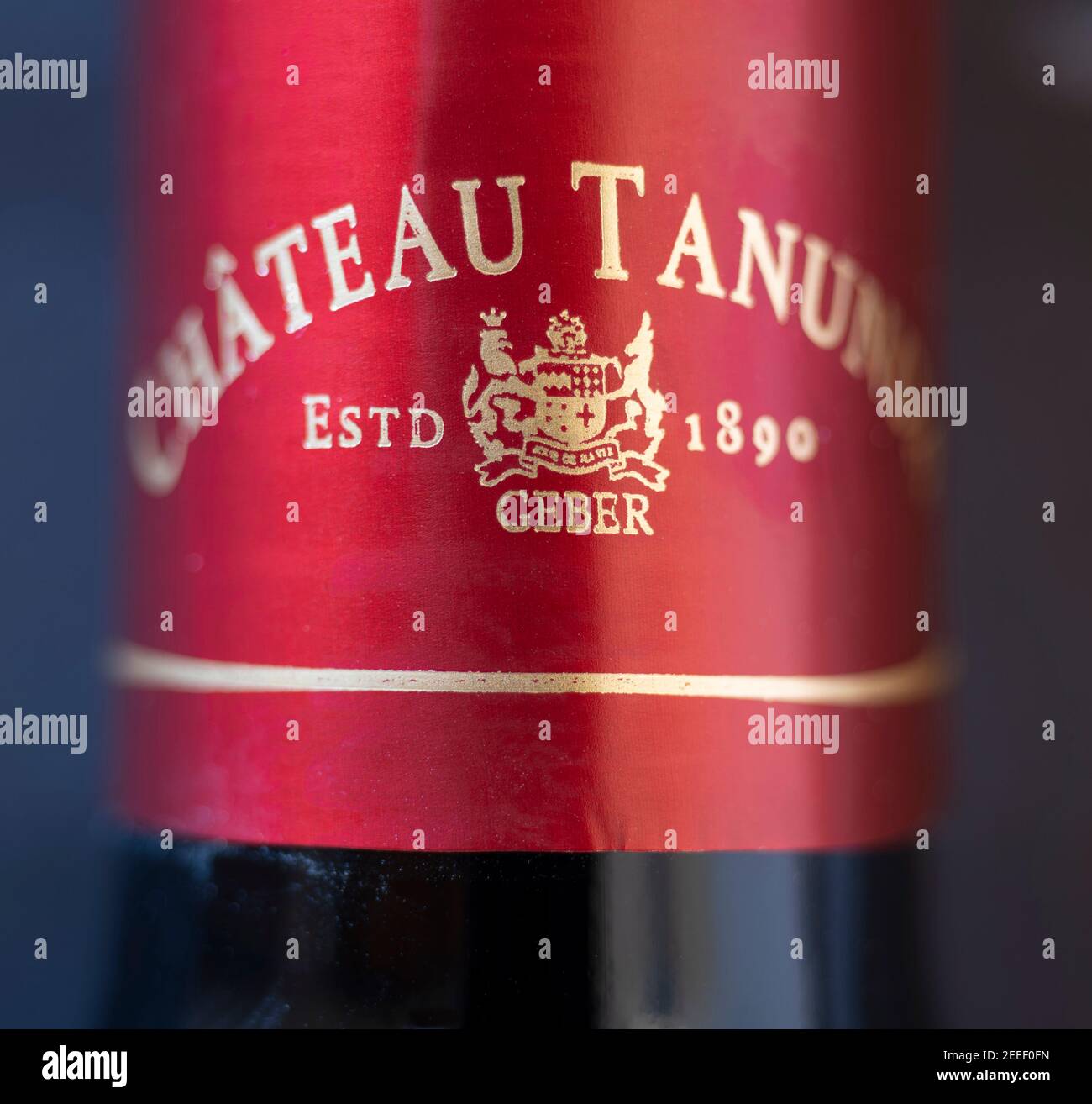 Chateau Tanunda Shiraz 2018 Australian wine bottle neck foil closeup Stock Photo