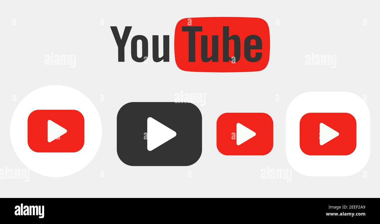 Youtube icons and buttons set isolated on gray. Vector Stock Vector