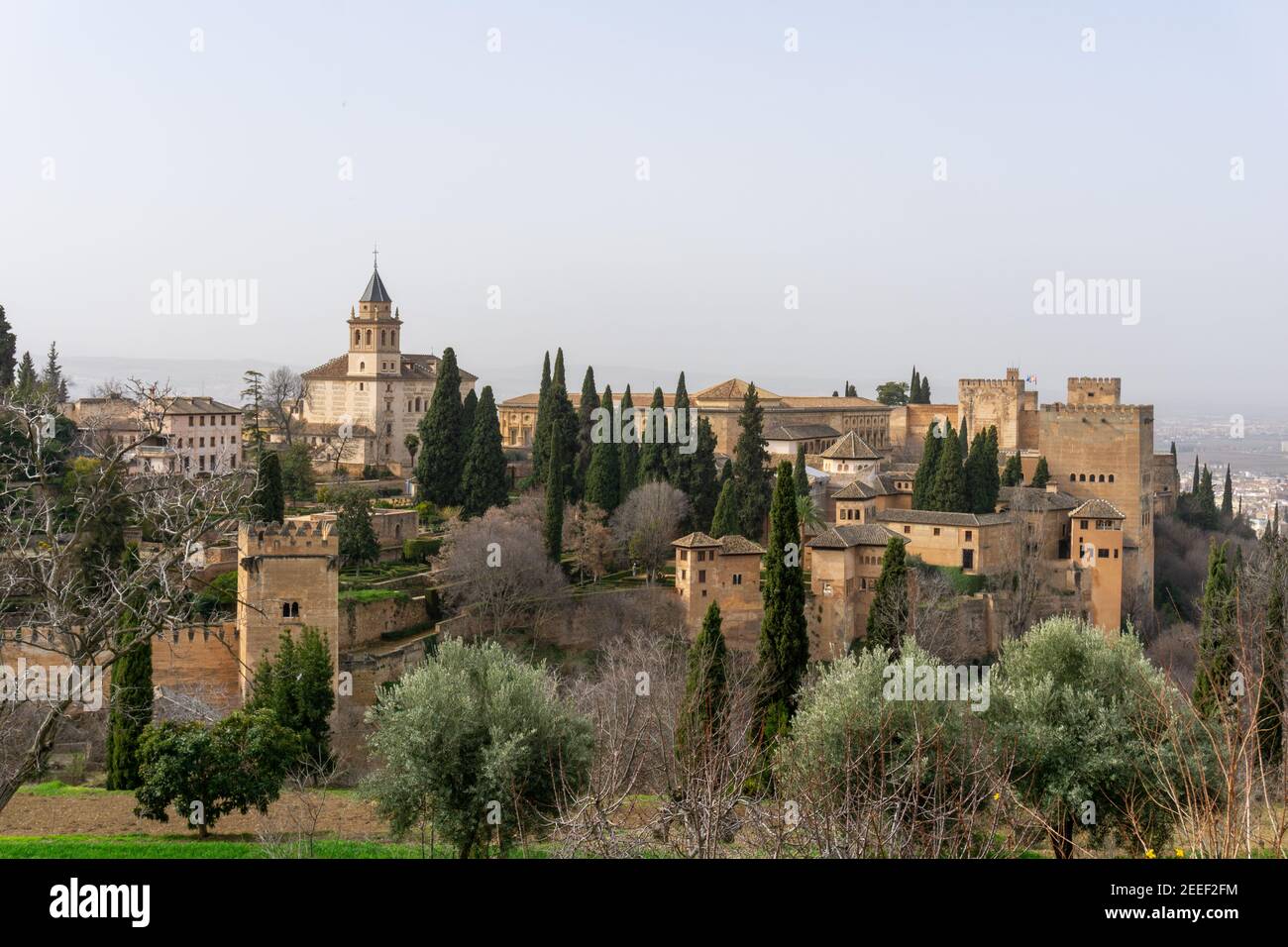 Granada, Spain - 4 February, 2021: view of the Alhambra Palaces above Granada in Andalusia Stock Photo