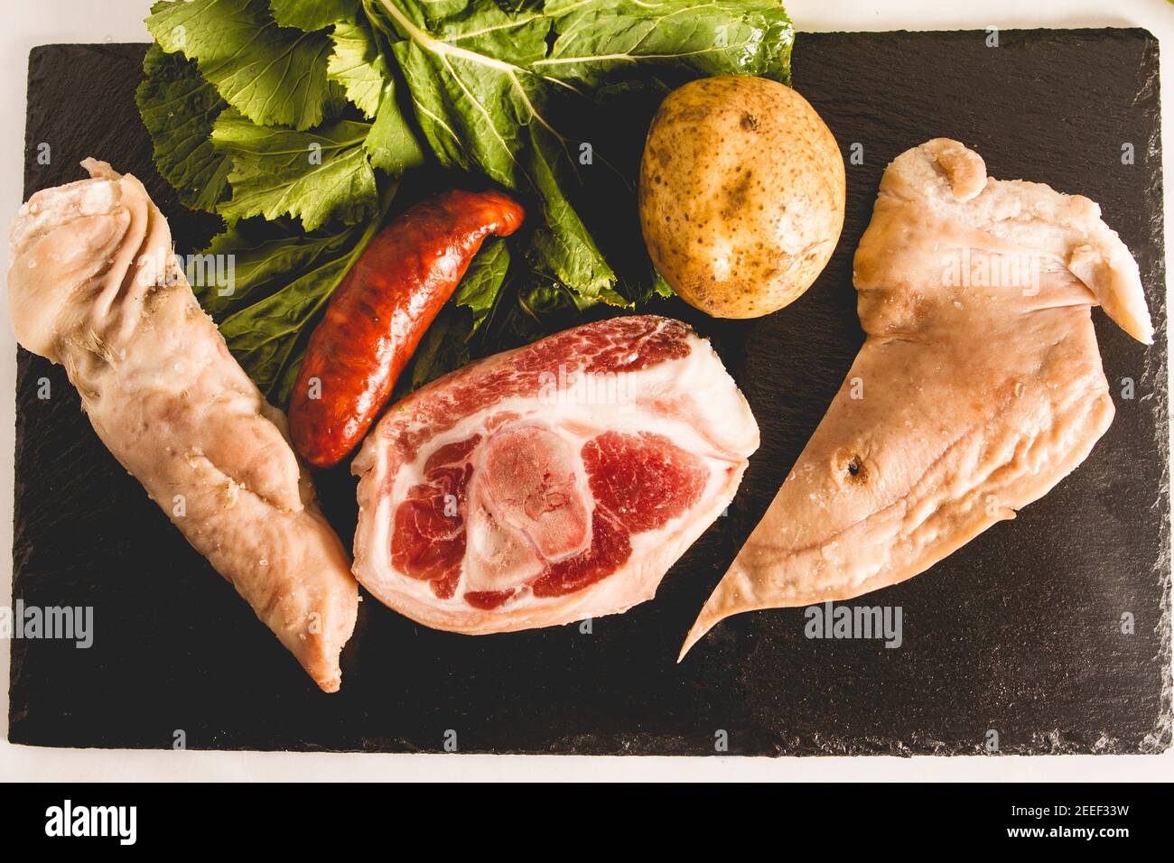 ingredients of the Galician stew recipe during carnivals consisting of