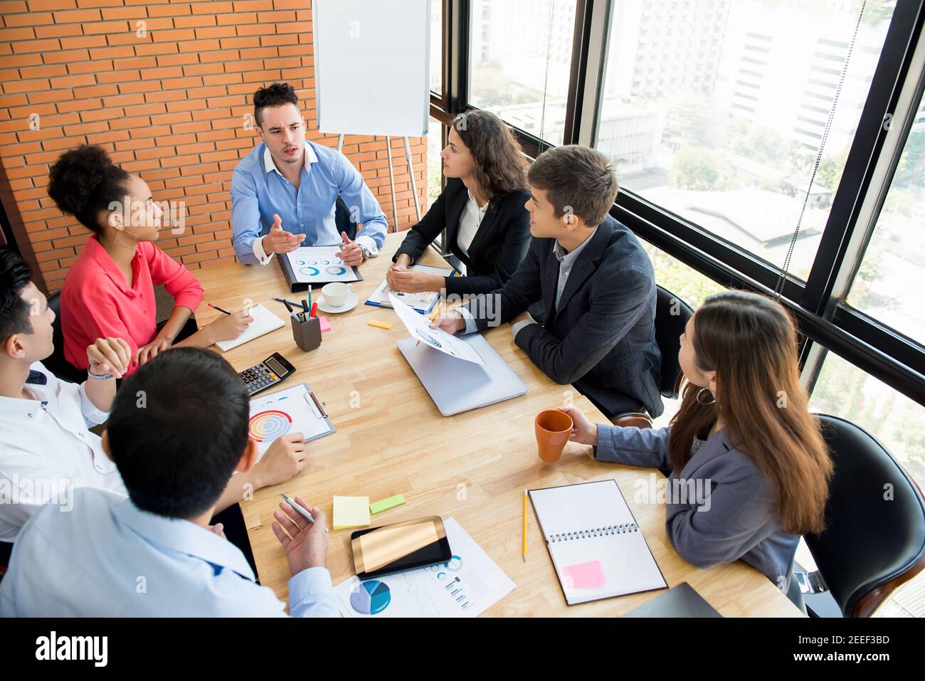Group of multiethnic business people brainstorming in the meeting room Stock Photo