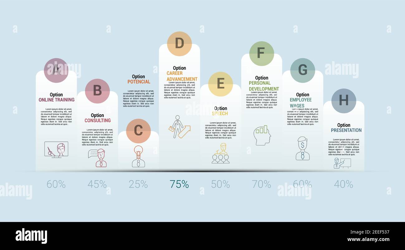 Infographic Business Training template. Icons in different colors ...
