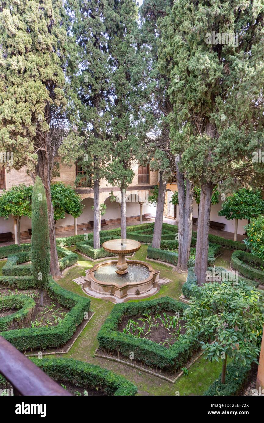 Granada, Spain - 5 February, 2021: the Jardin de Lindaraja in the Nazaries Palace in the Alhambra in Granada Stock Photo