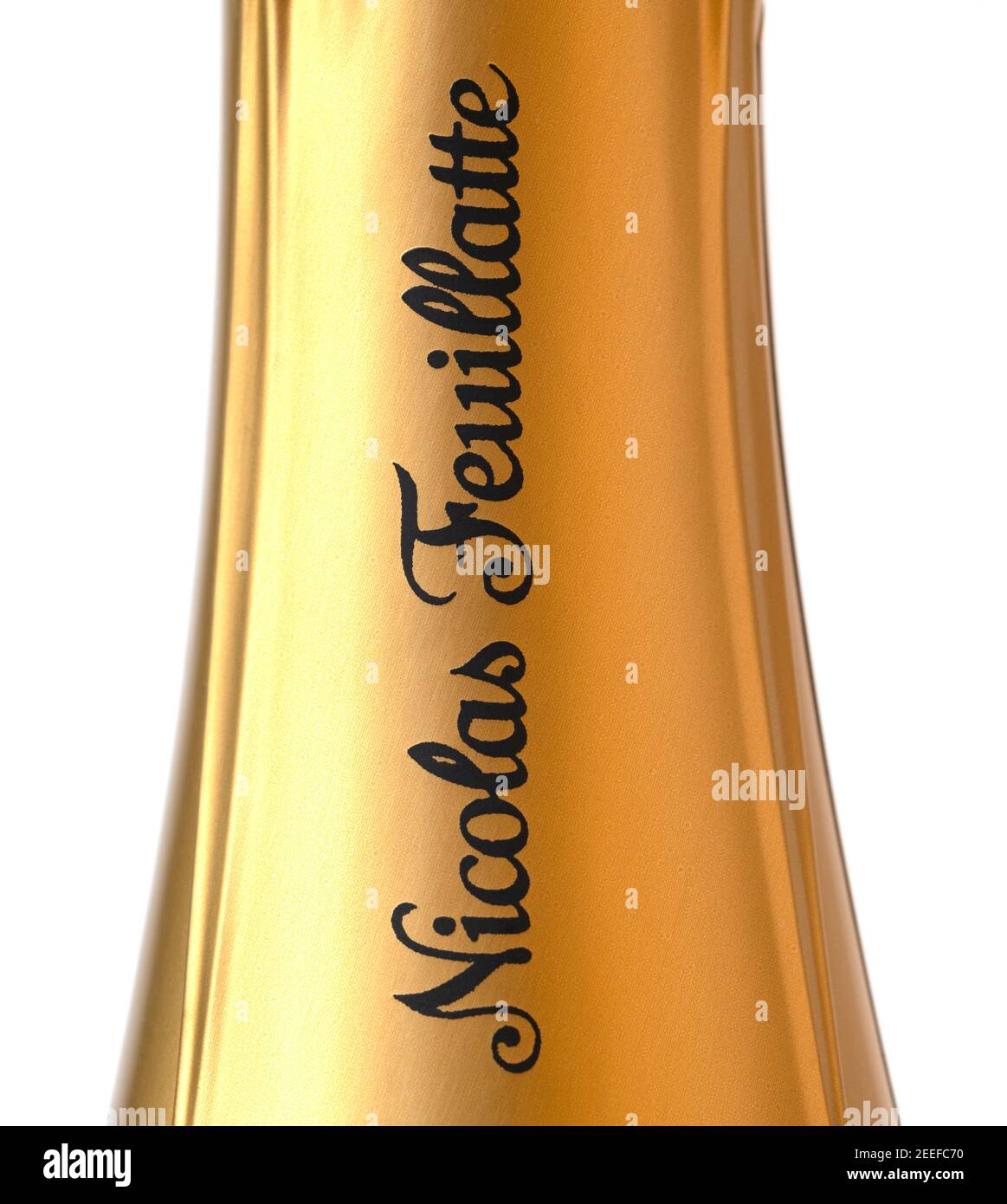 Nicolas Feuillatte Champagne bottle neck foil label closeup Stock Photo