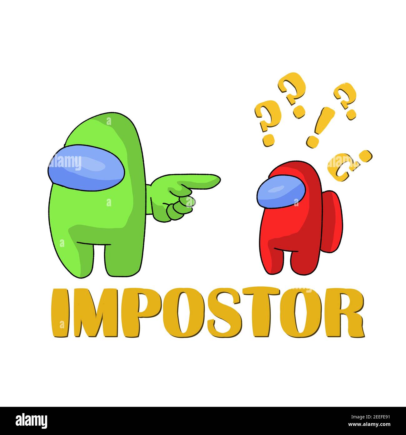 Is there an impostor among us. Illustration for print on the theme of a computer game.. Stock Photo