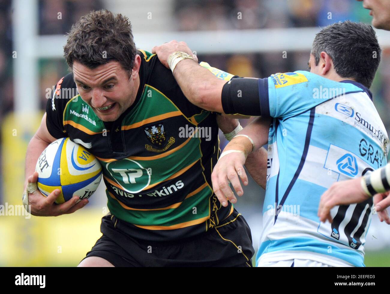 Rugby Union - Northampton Saints v Worcester Warriors Aviva Premiership - Franklin's Gardens - 5/5/12 Northampton's Phil Dowson (L) in action against Worcester's James Percival Mandatory Credit: Action Images / Adam Holt Livepic Stock Photo