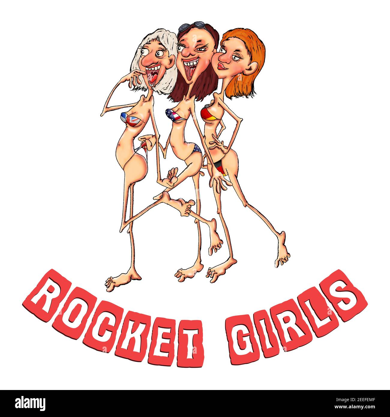 Rocket girls are glamorous fashion models. Illustration for posters and stickers.. Stock Photo