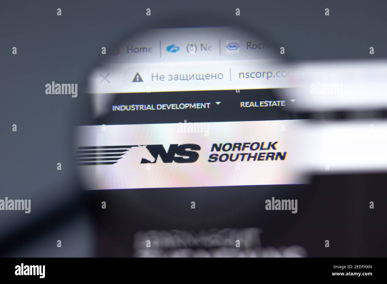 New York, USA - 15 February 2021: Norfolk Southern website in browser with company logo, Illustrative Editorial Stock Photo