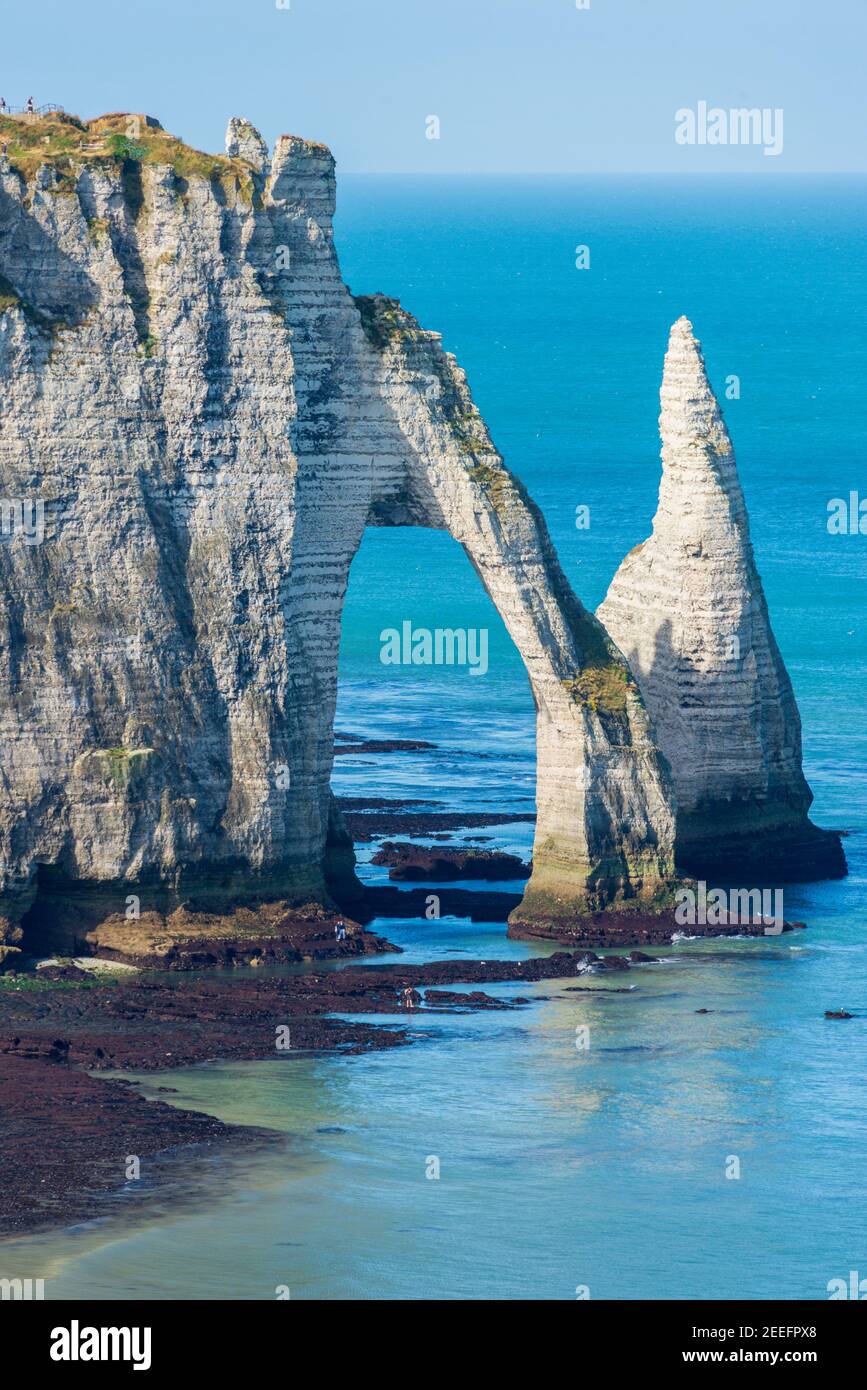 Famous rock arch and needle of the Cliff of Etretat,Normandy, France Stock Photo