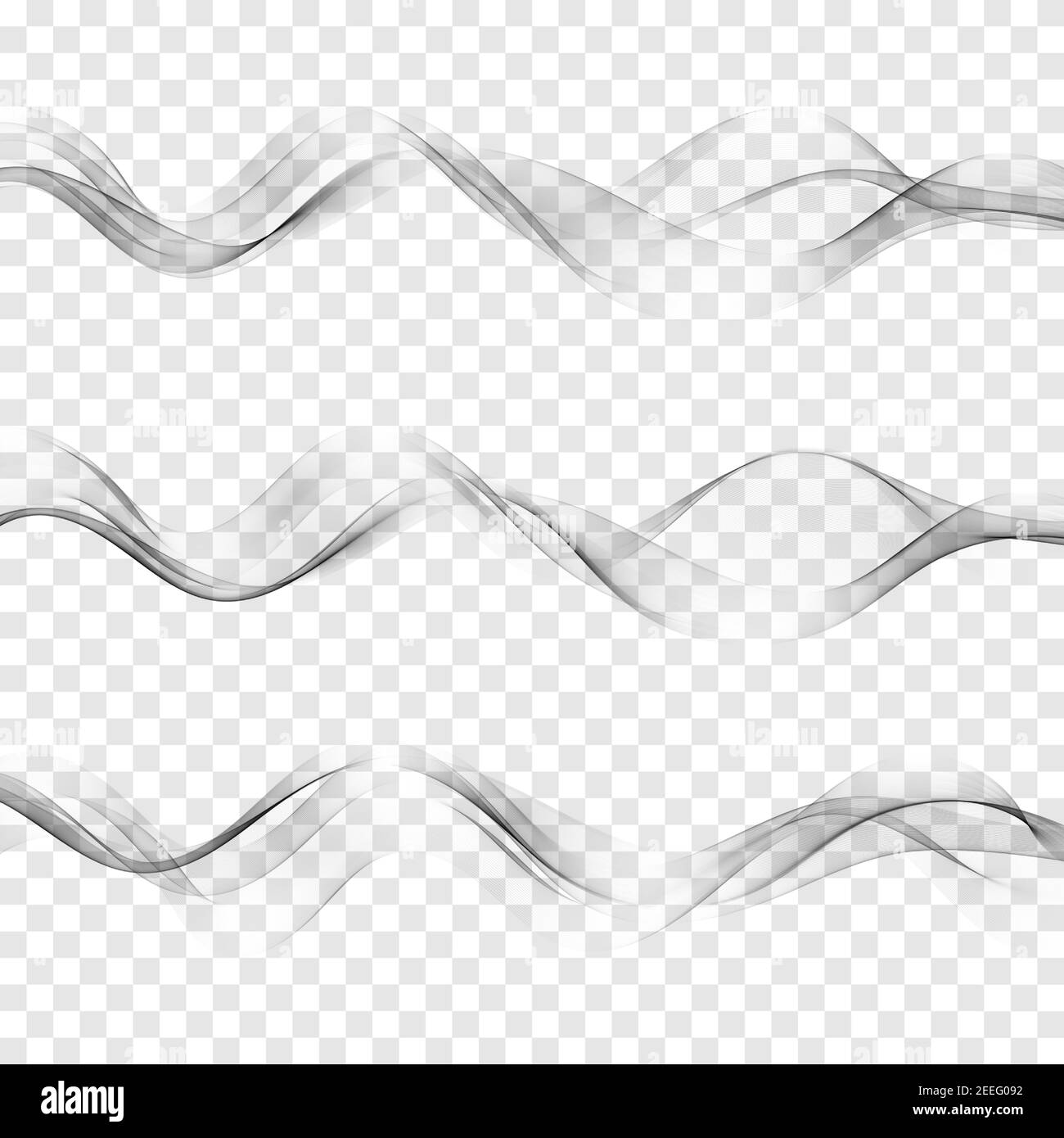 Set abstract color wave transparent gray vector curve flow motion smoke design lines Stock Vector