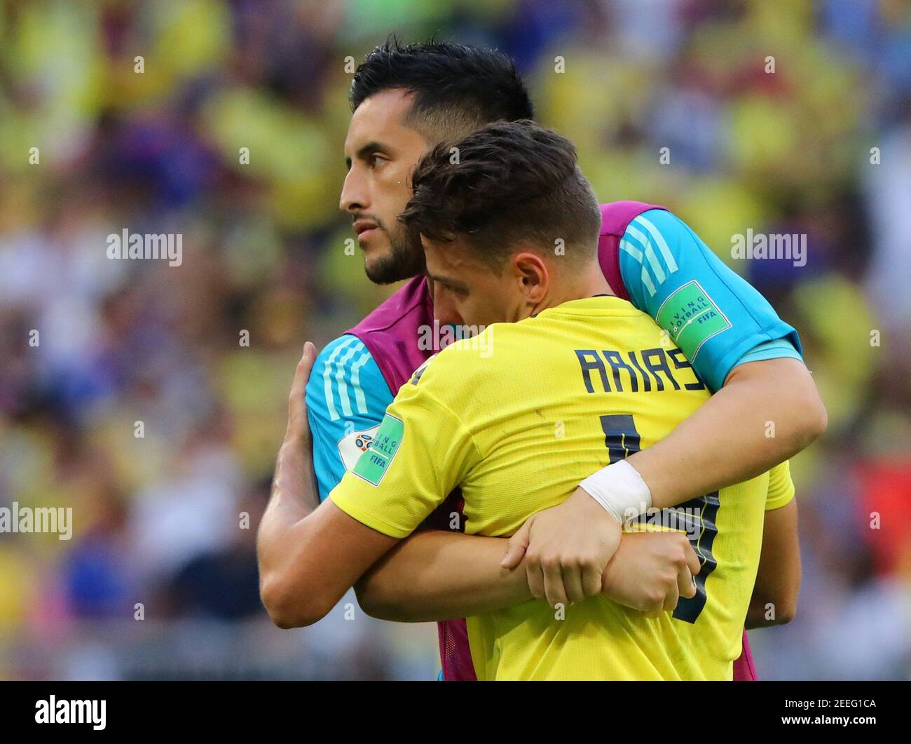 Soccer Football World Cup Group H Senegal Vs Colombia Samara Arena Samara Russia June 28 18 Colombia S Camilo Vargas And Santiago Arias Celebrate After The Match Reuters Marcos Brindicci Stock Photo Alamy