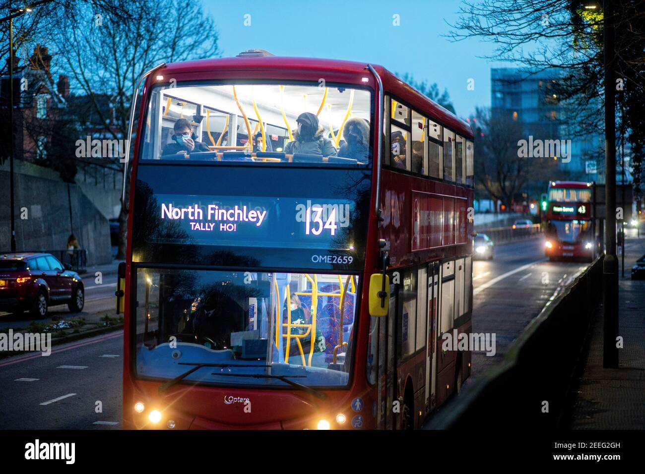 Pic shows: Buses with masked commuters in the early hours in Archway ...