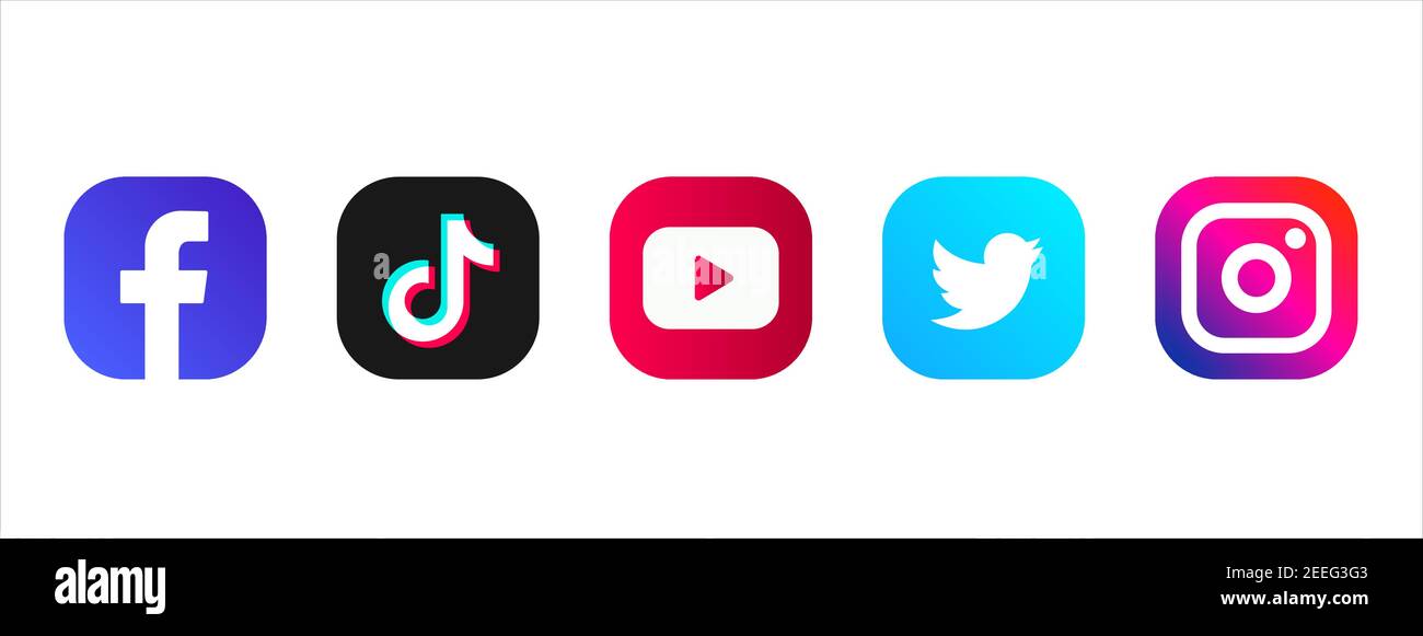 Set of most popular social media logos white background : Facebook,  Instagram, Twitter, TikTok Stock Vector Image & Art - Alamy