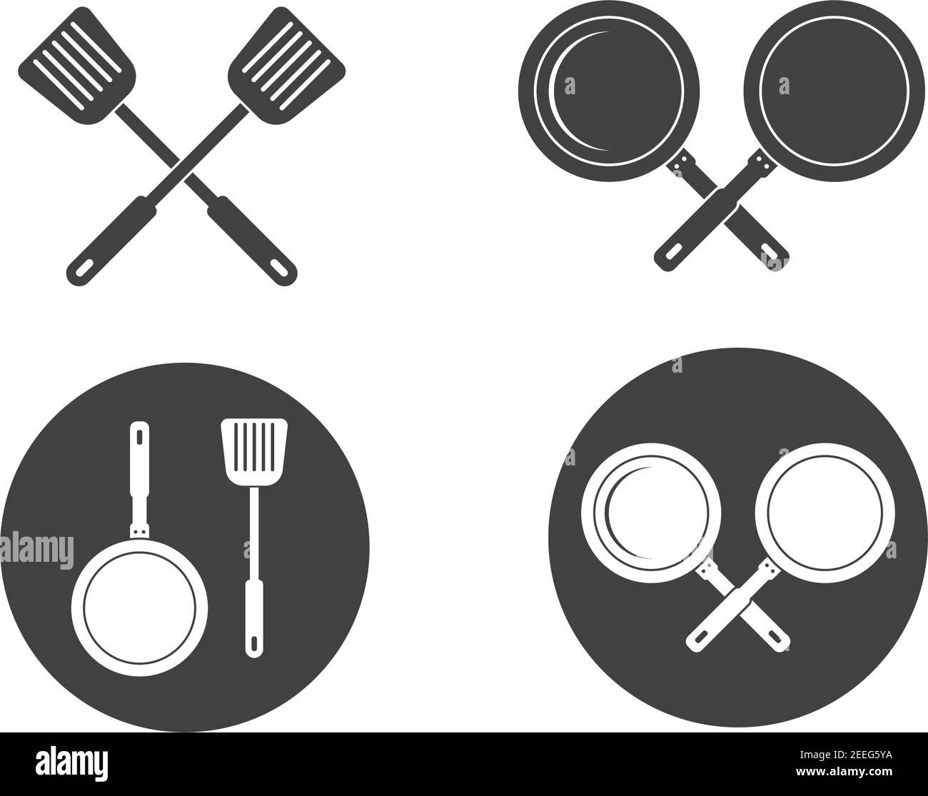 spatula and pan logo icon of cooking and kithen vector illustration ...