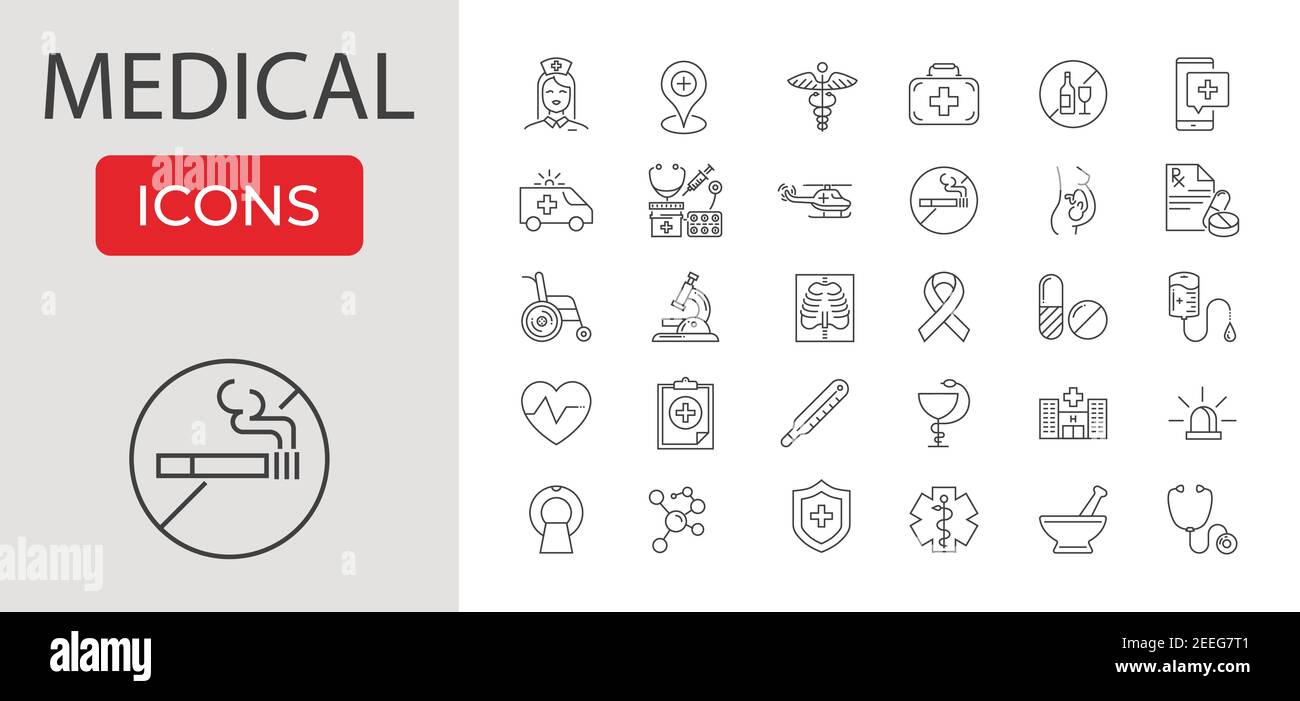Medical Related Vector Line Icons Set. Stock Vector
