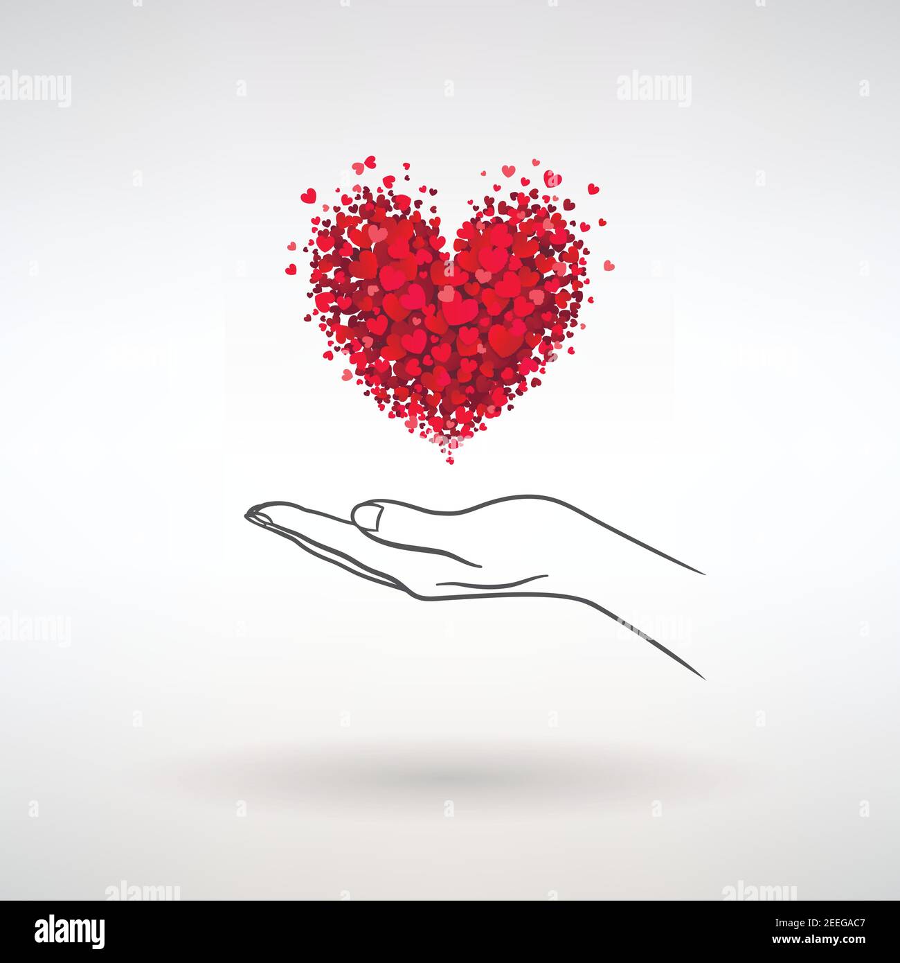 open palm icon with red heart on light background Stock Vector
