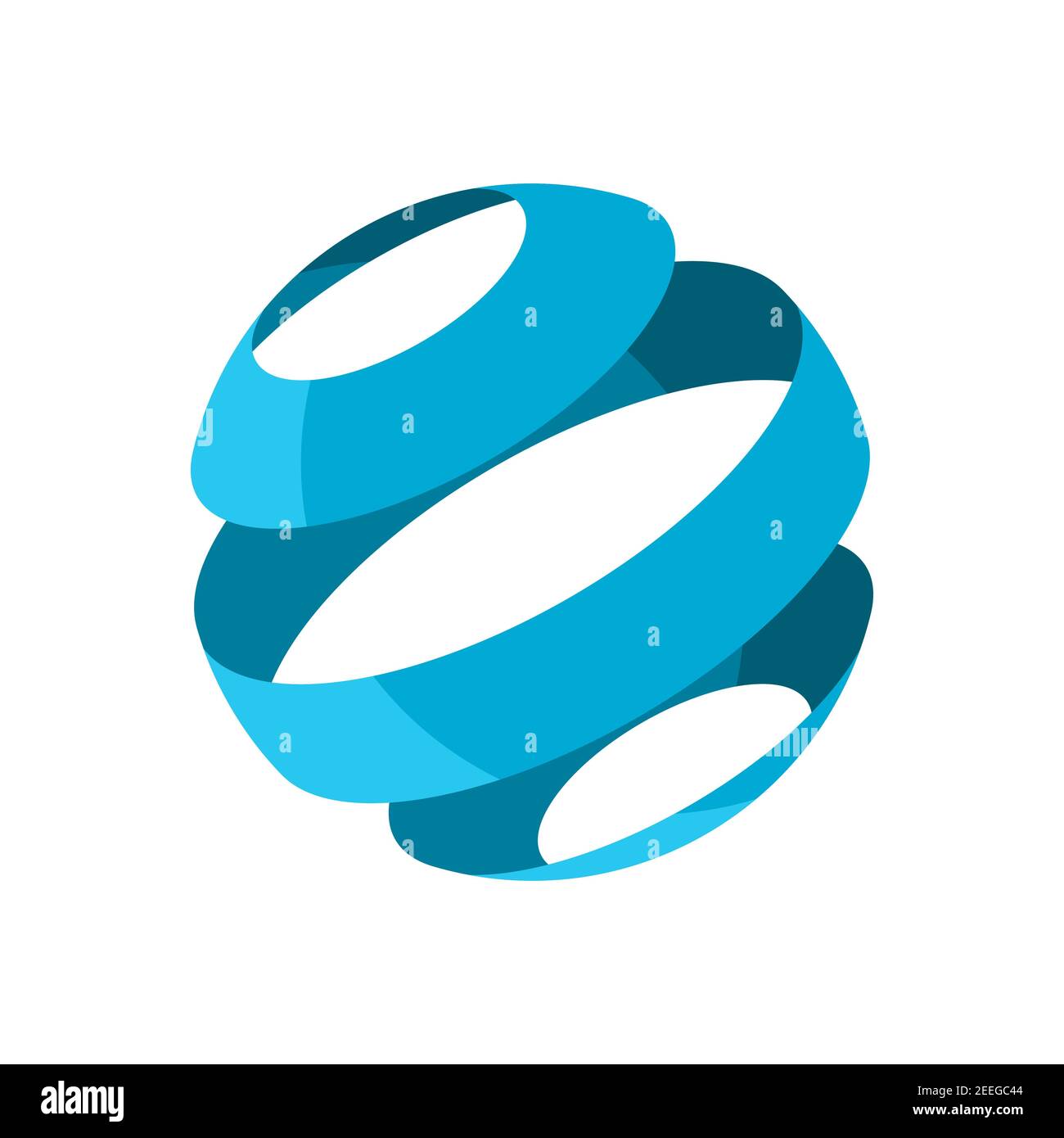 Layered sphere icon. Abstract blue sphere rotation. Circle cut into three parts. 3D spherical design element. Ball divided to 3 slices. Vector Stock Vector
