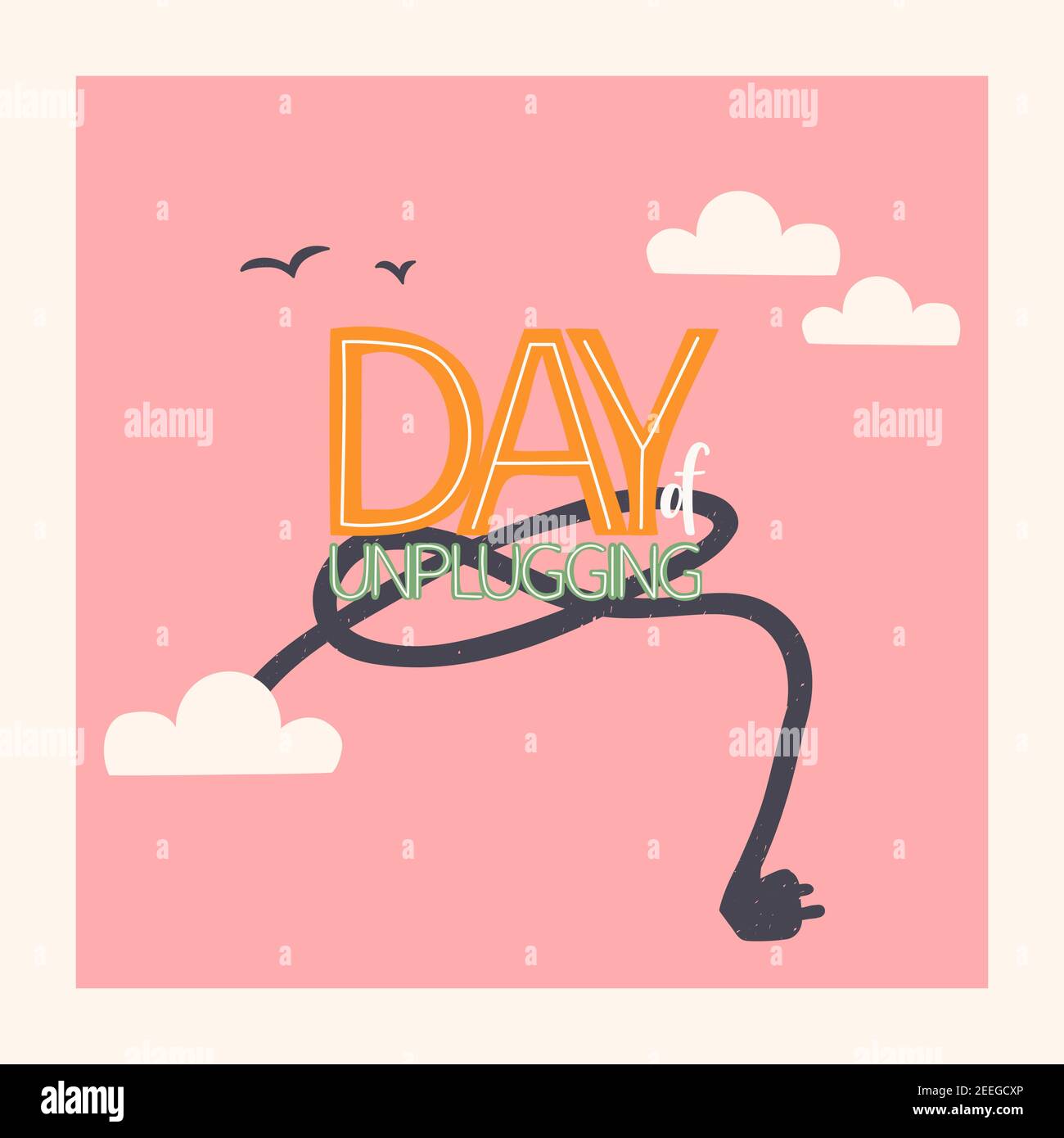 Day of Unplugging. Lettering with disconnected socket. Digital detox. Vector multycolor illustration isolate. Stock Vector
